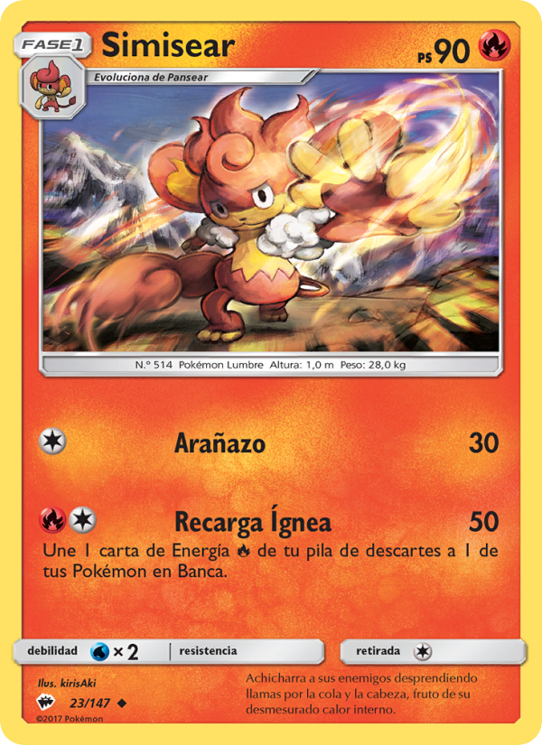 Simisear 23 — Sombras Ardientes (Spanish Pokémon TCG card)