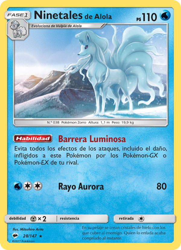 Ninetales de Alola 28 — Sombras Ardientes (Spanish Pokémon TCG card)