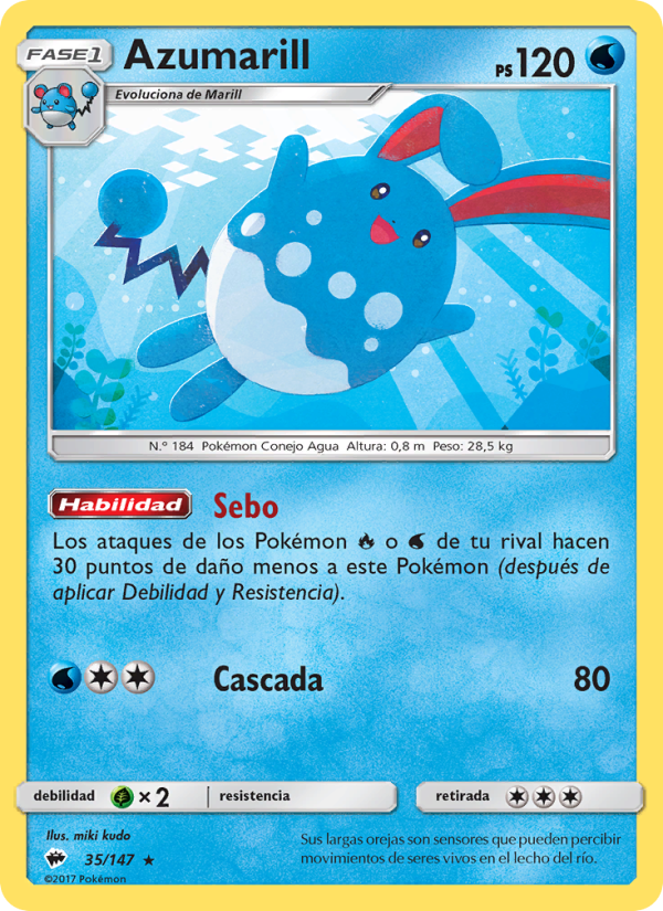Azumarill 35 — Sombras Ardientes (Spanish Pokémon TCG card)
