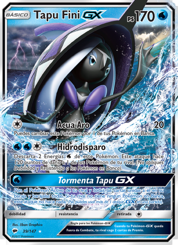 Tapu Fini GX 39 — Sombras Ardientes (Spanish Pokémon TCG card)