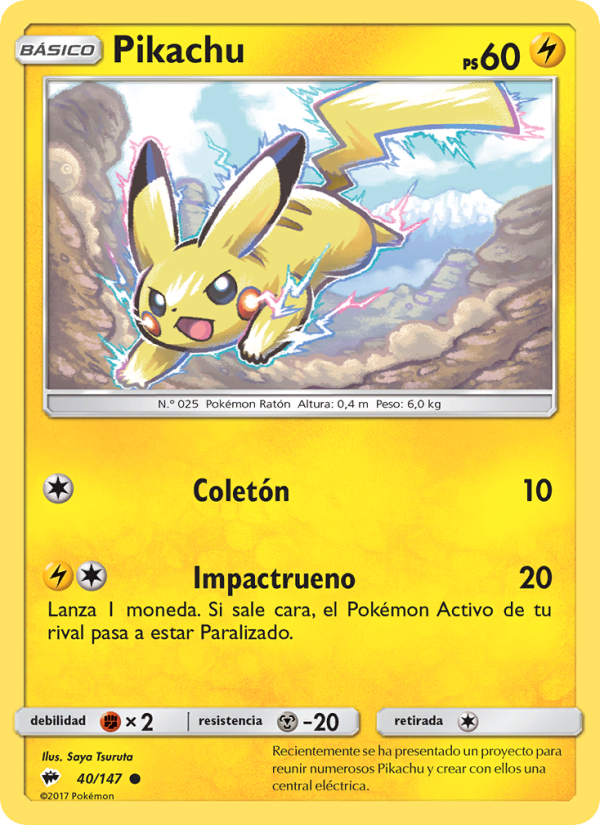 Pikachu 40 — Sombras Ardientes (Spanish Pokémon TCG card)