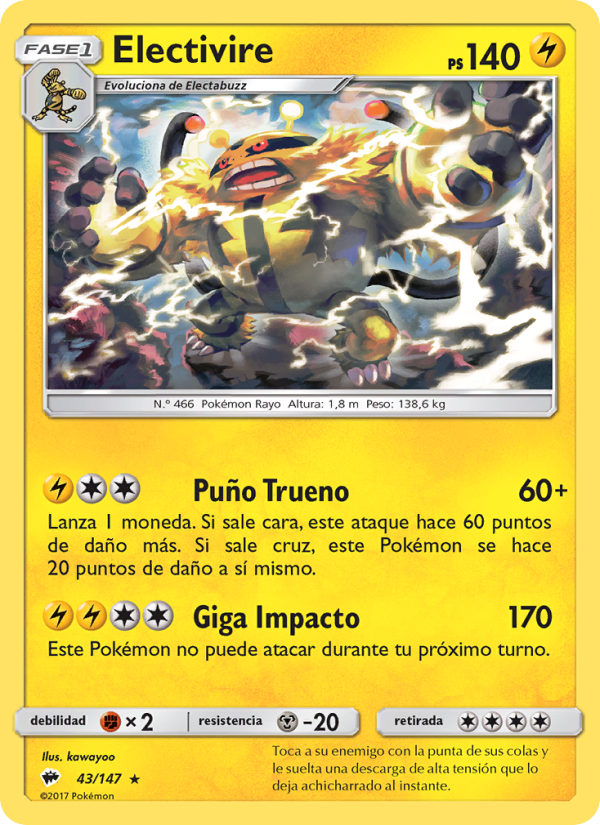 Electivire 43 — Sombras Ardientes (Spanish Pokémon TCG card)