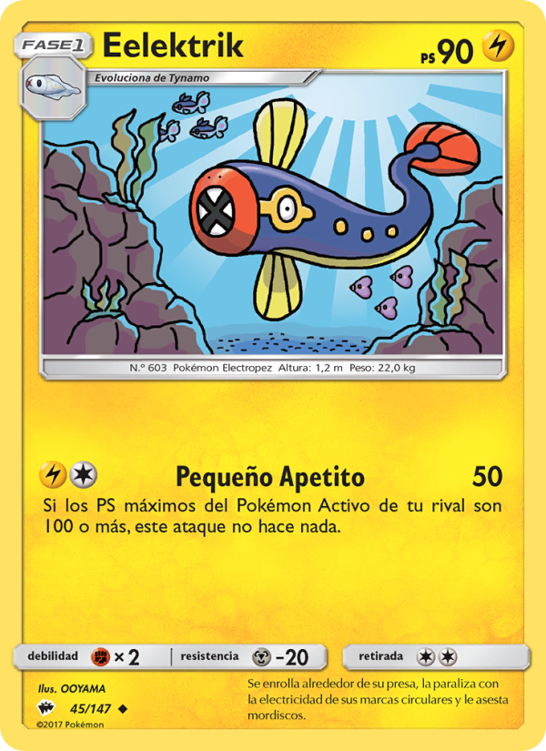 Eelektrik 45 — Sombras Ardientes (Spanish Pokémon TCG card)