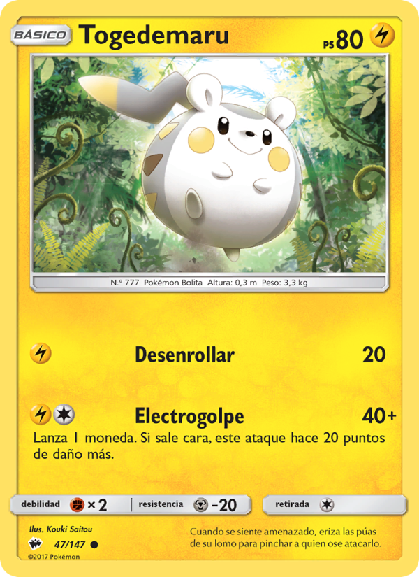 Togedemaru 47 — Sombras Ardientes (Spanish Pokémon TCG card)