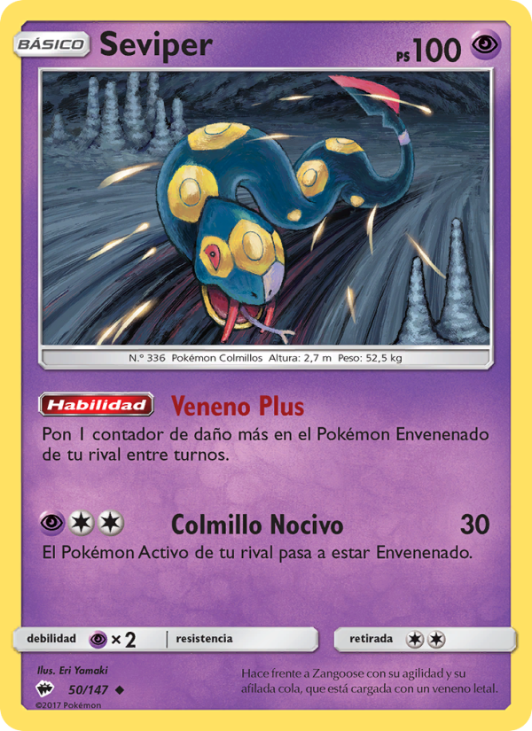 Seviper 50 — Sombras Ardientes (Spanish Pokémon TCG card)