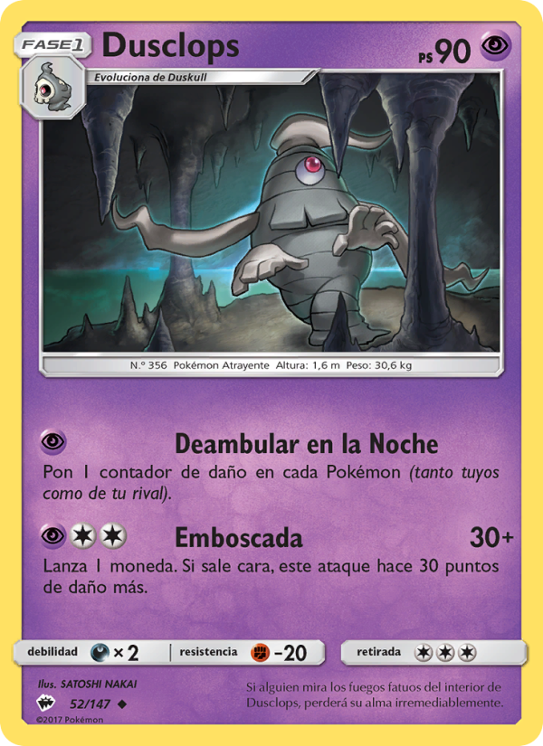 Dusclops 52 — Sombras Ardientes (Spanish Pokémon TCG card)