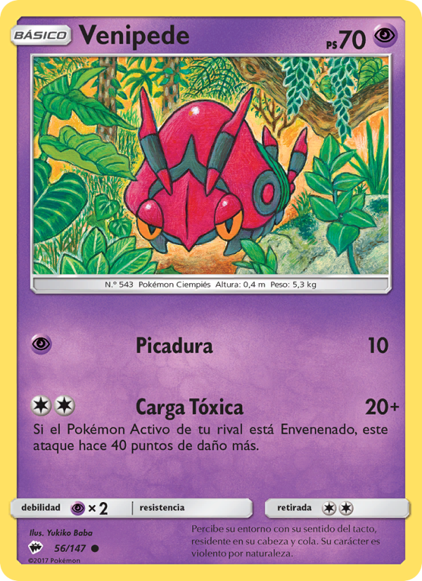 Venipede 56 — Sombras Ardientes (Spanish Pokémon TCG card)