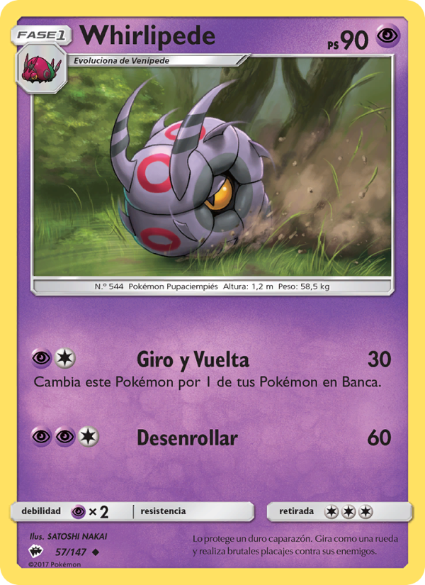 Whirlipede 57 — Sombras Ardientes (Spanish Pokémon TCG card)
