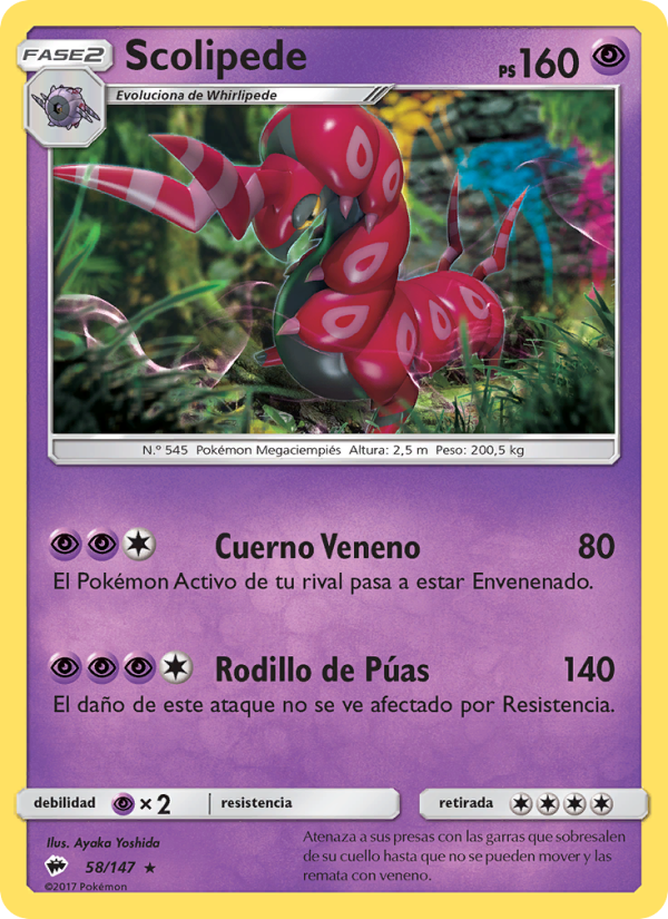 Scolipede 58 — Sombras Ardientes (Spanish Pokémon TCG card)