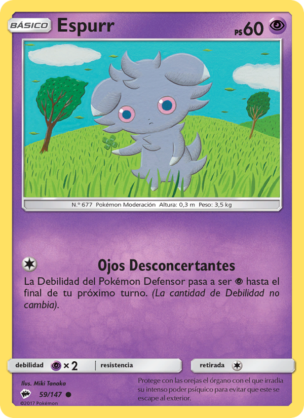 Espurr 59 — Sombras Ardientes (Spanish Pokémon TCG card)