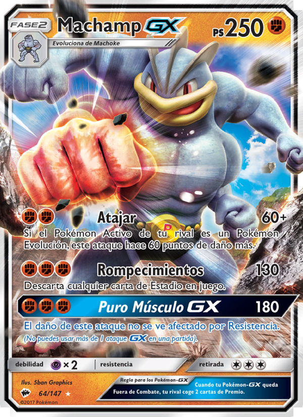 Machamp GX 64 — Sombras Ardientes (Spanish Pokémon TCG card)