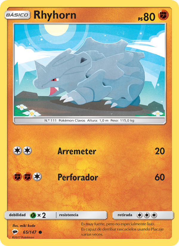 Rhyhorn 65 — Sombras Ardientes (Spanish Pokémon TCG card)