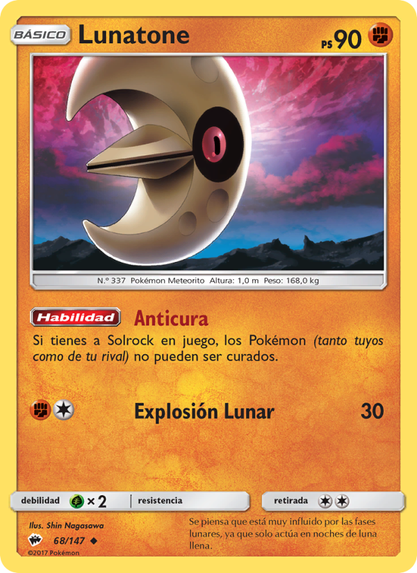 Lunatone 68 — Sombras Ardientes (Spanish Pokémon TCG card)