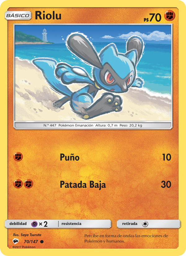 Riolu 70 — Sombras Ardientes (Spanish Pokémon TCG card)