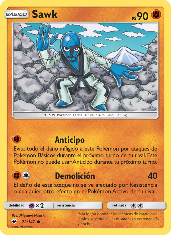 Sawk 72 — Sombras Ardientes (Spanish Pokémon TCG card)