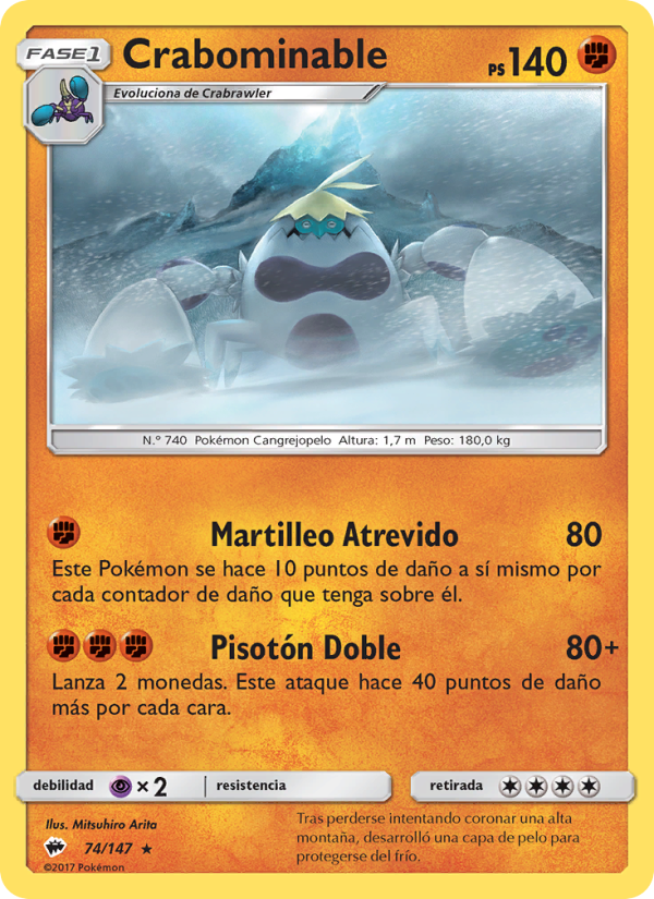 Crabominable 74 — Sombras Ardientes (Spanish Pokémon TCG card)