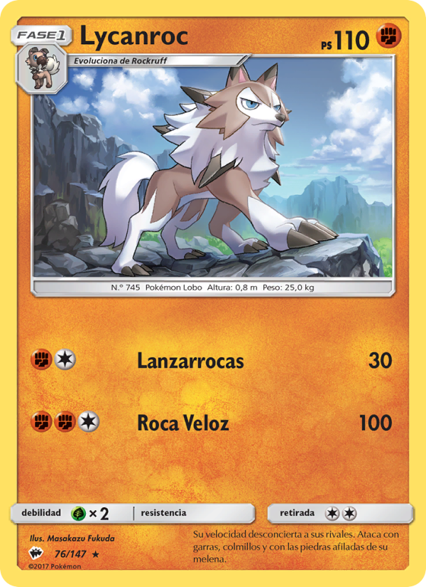Lycanroc 76 — Sombras Ardientes (Spanish Pokémon TCG card)