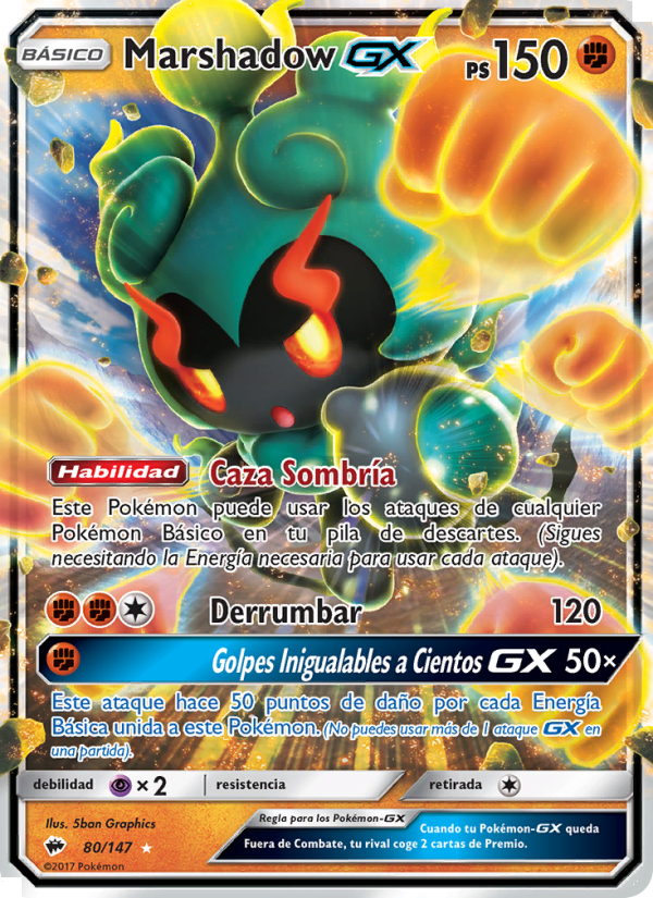 Marshadow GX 80 — Sombras Ardientes (Spanish Pokémon TCG card)