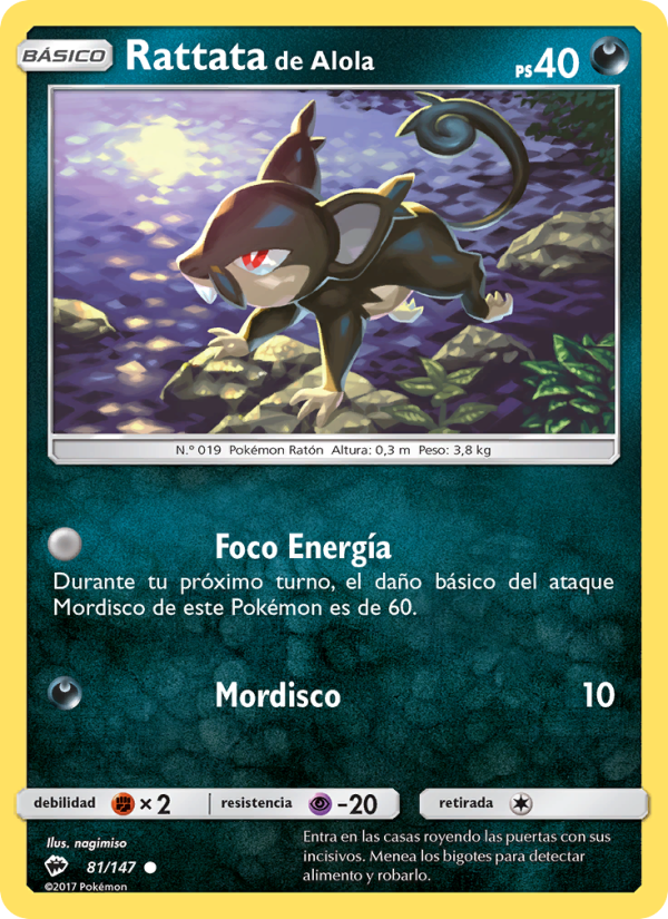Rattata de Alola 81 — Sombras Ardientes (Spanish Pokémon TCG card)