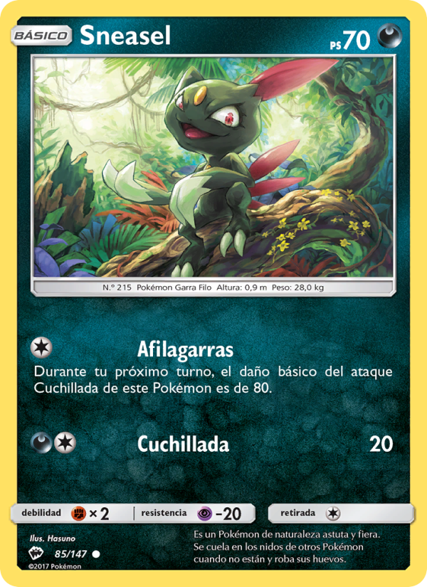 Sneasel 85 — Sombras Ardientes (Spanish Pokémon TCG card)