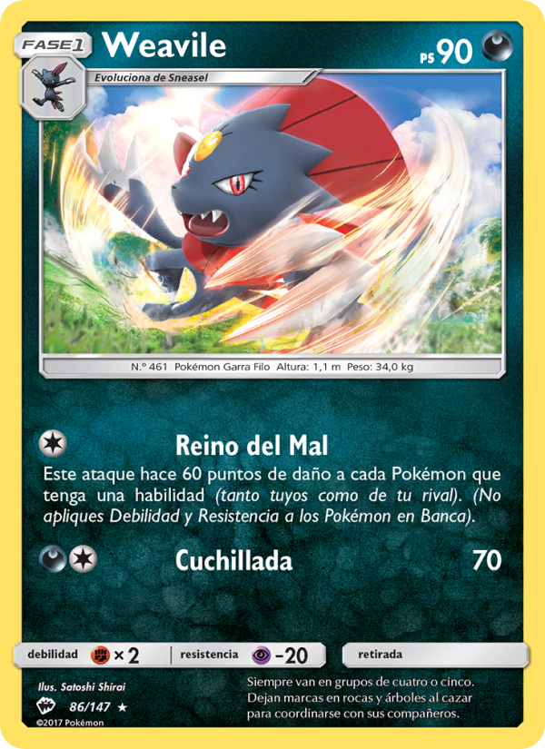 Weavile 86 — Sombras Ardientes (Spanish Pokémon TCG card)