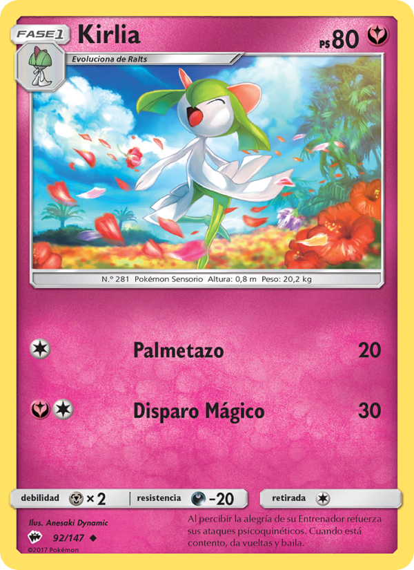 Kirlia 92 — Sombras Ardientes (Spanish Pokémon TCG card)