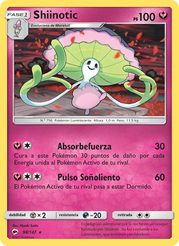 Shiinotic 98 — Sombras Ardientes (Spanish Pokémon TCG card)
