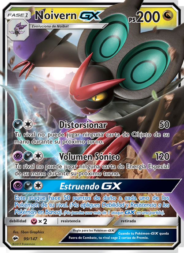 Noivern GX 99 — Sombras Ardientes (Spanish Pokémon TCG card)
