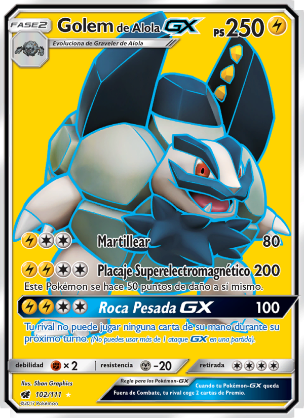 Golem de Alola GX 102 — Invasión Carmesí (Spanish Pokémon TCG card)