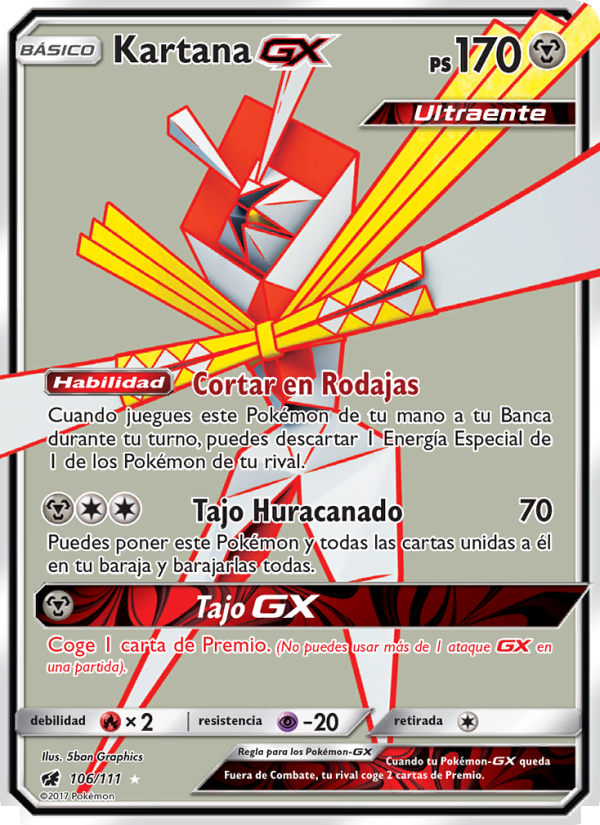 Kartana GX 106 — Invasión Carmesí (Spanish Pokémon TCG card)