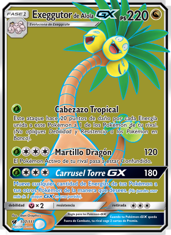 Exeggutor de Alola GX 107 — Invasión Carmesí (Spanish Pokémon TCG card)
