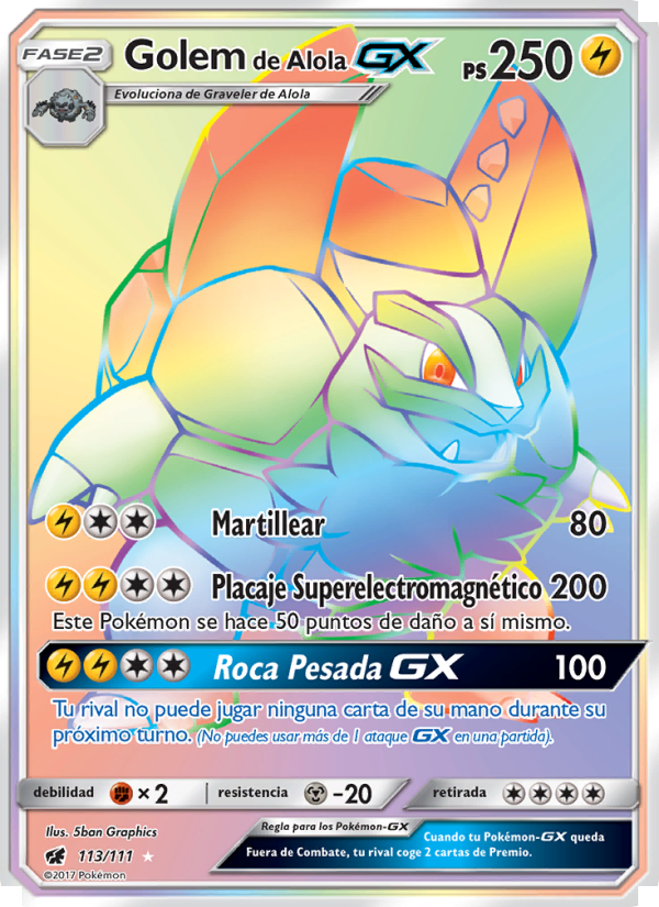 Golem de Alola GX 113 — Invasión Carmesí (Spanish Pokémon TCG card)