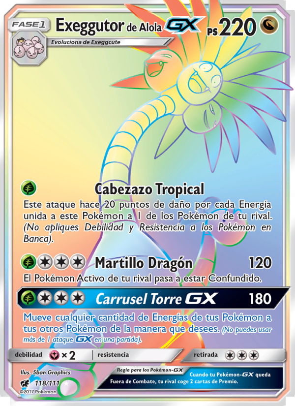 Exeggutor de Alola GX 118 — Invasión Carmesí (Spanish Pokémon TCG card)