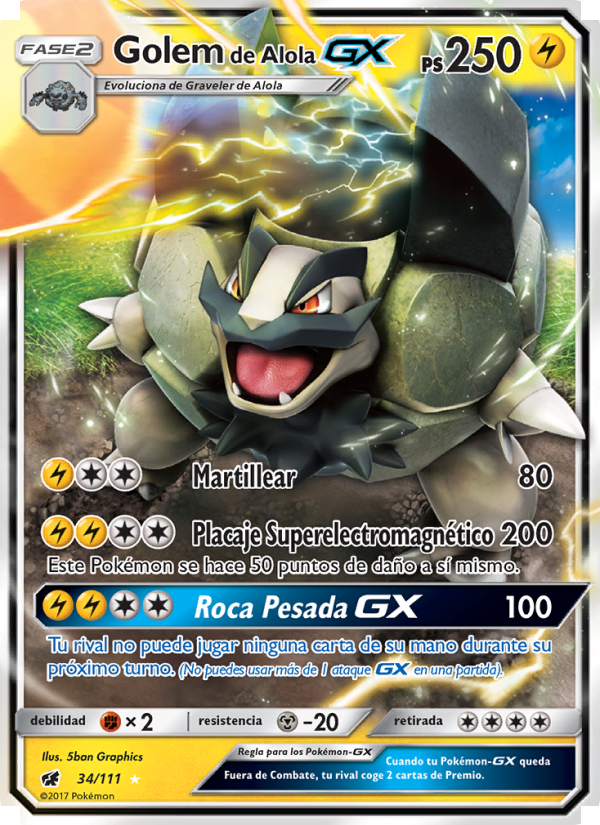 Golem de Alola GX 34 — Invasión Carmesí (Spanish Pokémon TCG card)