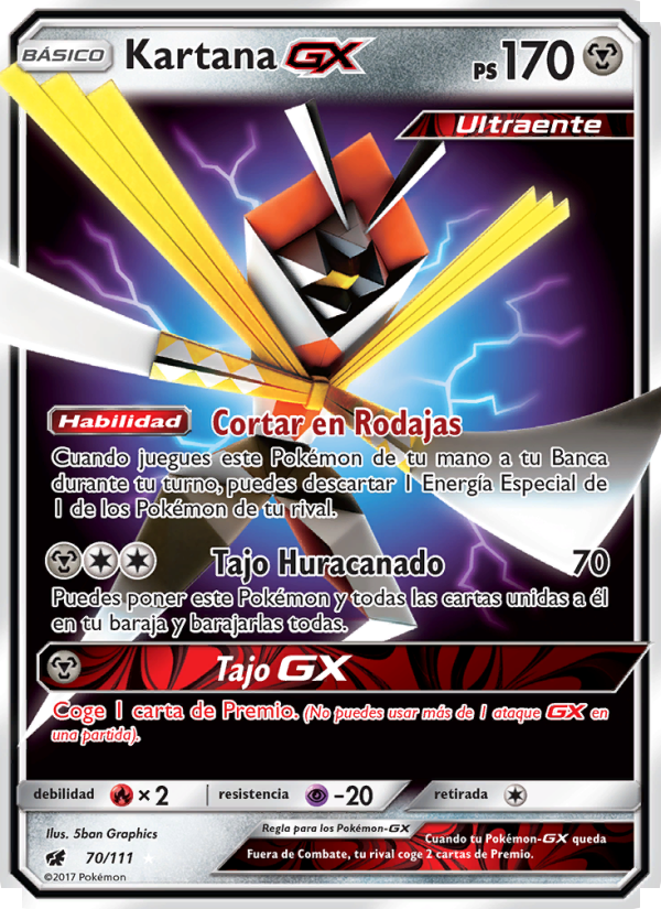 Kartana GX 70 — Invasión Carmesí (Spanish Pokémon TCG card)