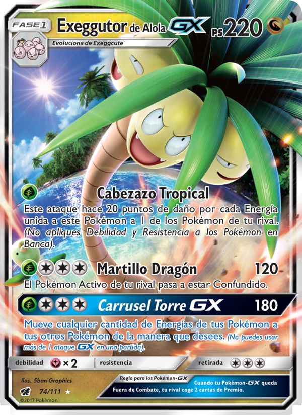 Exeggutor de Alola GX 74 — Invasión Carmesí (Spanish Pokémon TCG card)