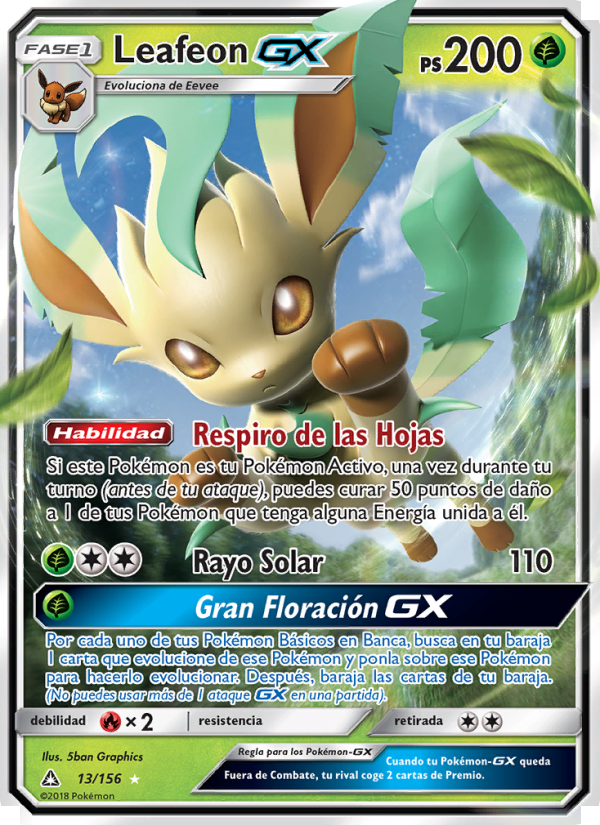 Leafeon GX 13 — Ultraprisma (Spanish Pokémon TCG card)