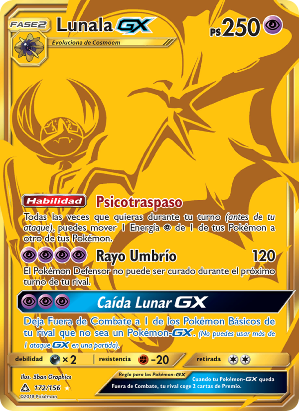Lunala GX 172 — Ultraprisma (Spanish Pokémon TCG card)