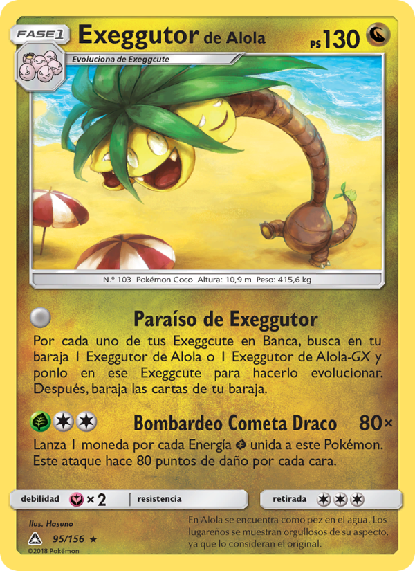Exeggutor de Alola 95 — Ultraprisma (Spanish Pokémon TCG card)