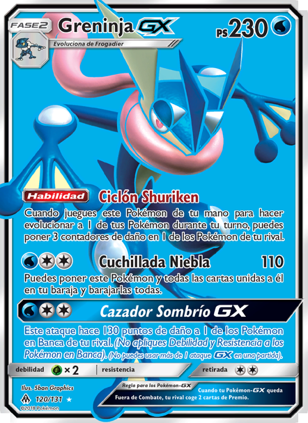 Greninja GX 120 — Luz Prohibida (Spanish Pokémon TCG card)
