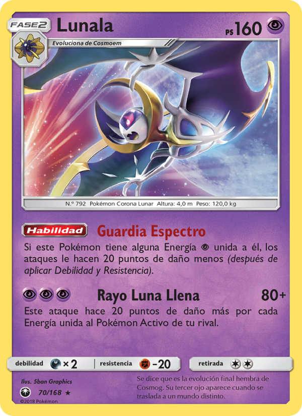 Lunala 70 — Tormenta Celestial (Spanish Pokémon TCG card)
