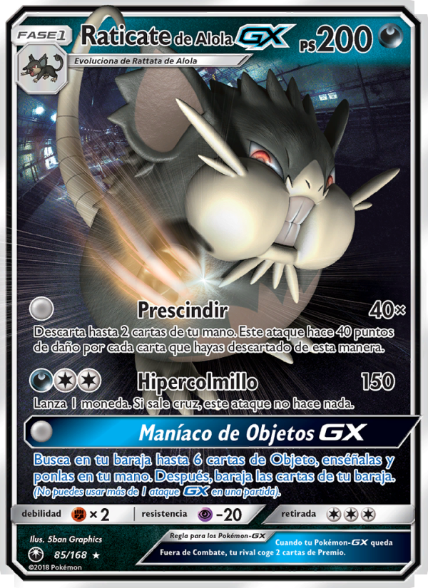 Raticate de Alola GX 85 — Tormenta Celestial (Spanish Pokémon TCG card)