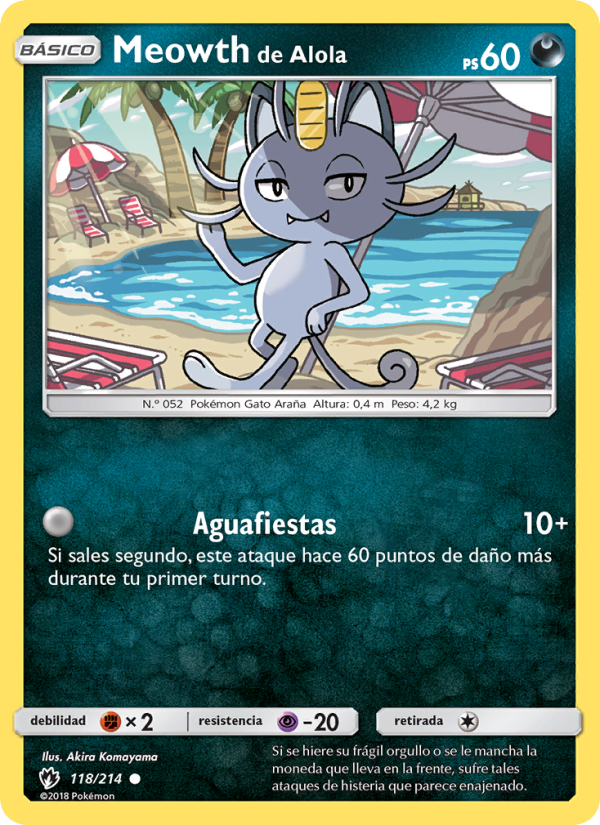 Meowth de Alola 118 — Truenos Perdidos (Spanish Pokémon TCG card)