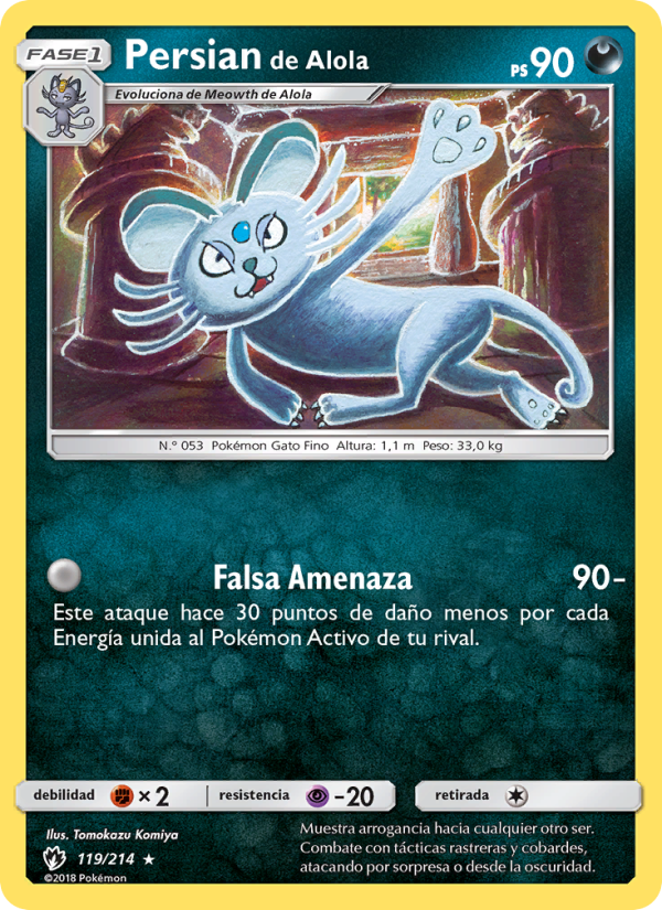 Persian de Alola 119 — Truenos Perdidos (Spanish Pokémon TCG card)