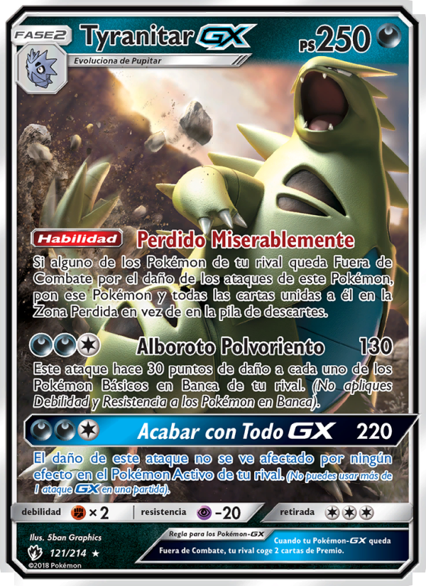 Tyranitar GX 121 — Truenos Perdidos (Spanish Pokémon TCG card)