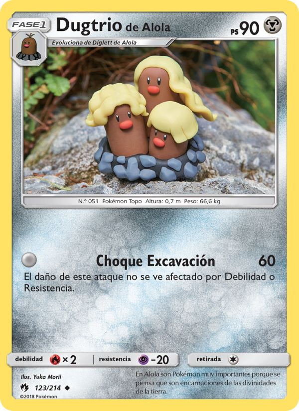 Dugtrio de Alola 123 — Truenos Perdidos (Spanish Pokémon TCG card)