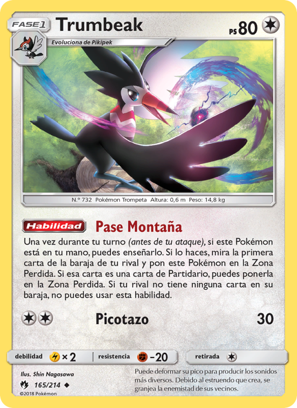 Trumbeak 165 — Truenos Perdidos (Spanish Pokémon TCG card)