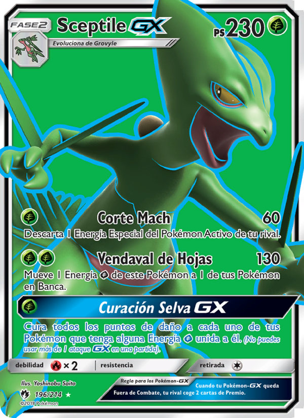 Sceptile GX 196 — Truenos Perdidos (Spanish Pokémon TCG card)