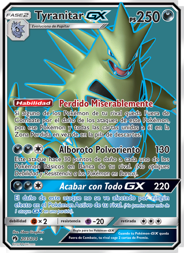 Tyranitar GX 203 — Truenos Perdidos (Spanish Pokémon TCG card)
