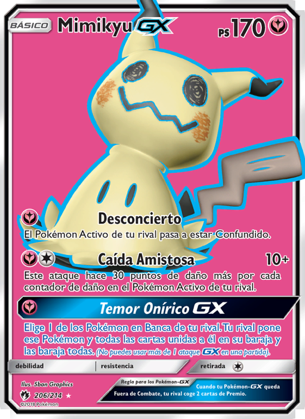Mimikyu GX 206 — Truenos Perdidos (Spanish Pokémon TCG card)